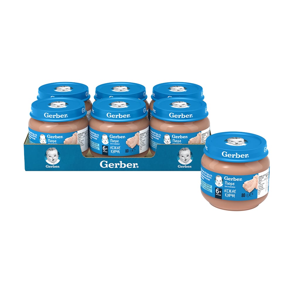 Дитяче м'ясне пюре Gerber Ніжне курча, з 6 місяців, 6*80 г